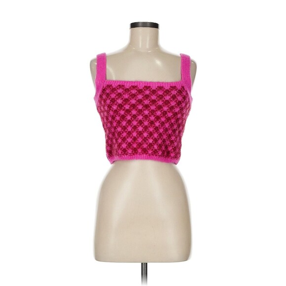 Zara Womens Medium Crop Top Pink Wool Square Sleeveless Coquette Knit Sweater - Picture 1 of 4